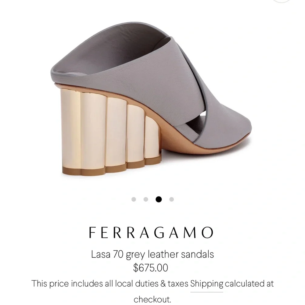Salvatore Ferragamo Gray and Gold Mules with Sculptural Heel - Picture 3 of 9